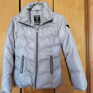 GUESS Light Gray Quilted Puffer Jacket with Zip Pockets